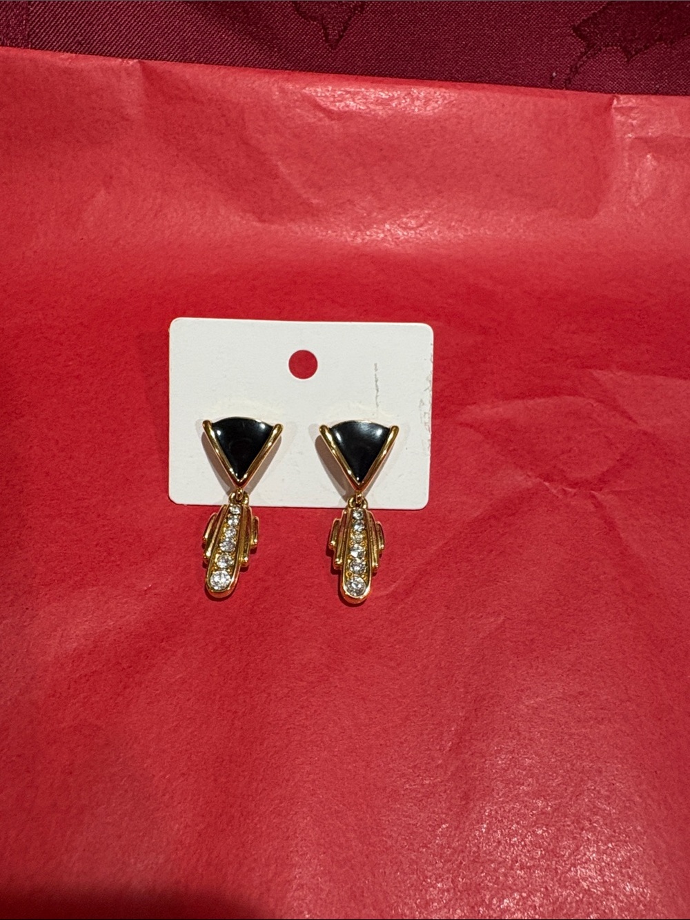 Monet Gold-Tone Black Stone and Crystal Drop Earrings